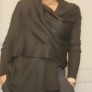 To the Max Charcoal Ribbed Poncho Sweater